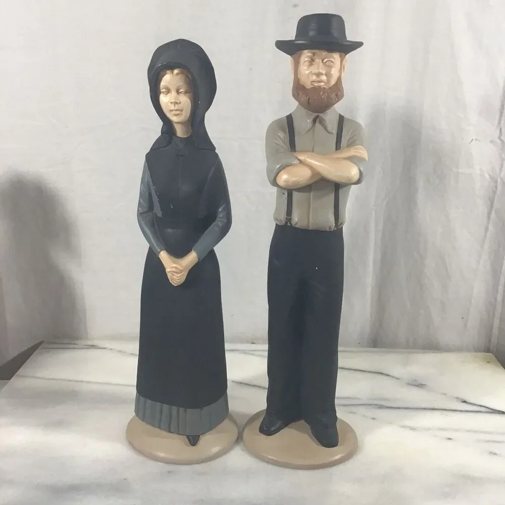 Vintage Ceramic Amish Couple Figurine Set Hand Painted Folk Art 12